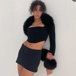 Danielle Guizio Faux Fur Bolero Black